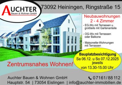 Bauplatzbes. Sa 06.12.+So 07.12., 13.30-15.00 Uhr! 2 Zi-Wo im EG mit Terrasse und Garten (Wo 09)