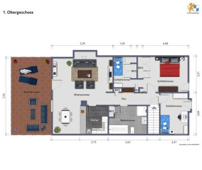 Dachgeschosswohnung  -  Erstbezug nach Kernsanierung mit sehr großer Dachterrasse und Garten