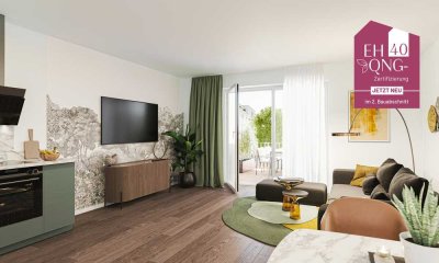 Neubau-Eigentumswohnung mit 3 Zimmern, Balkon und Stellplatz. Effizienzhaus 40-Standard + QNG