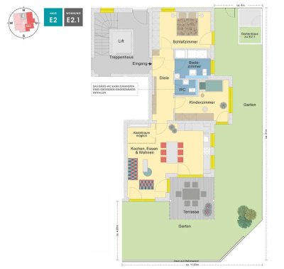 MEISTERSTÜCK | E2.1 | 3 Zimmer Gartenwohnung mit Süd Ausrichtung und 112qm Garten