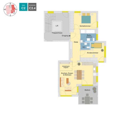MEISTERSTÜCK | 3 Zimmer Obergeschosswohnung mit Gäste WC und großem Balkon | C2.4
