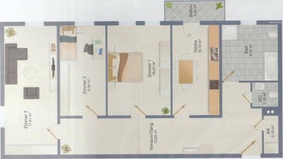 3 Zimmer plus Küche - Wohnung 75m2