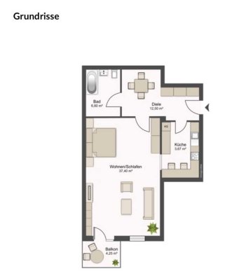 Helle 1-Zimmer Wohnung mit Balkon und Tiefgarage in Deggendorf