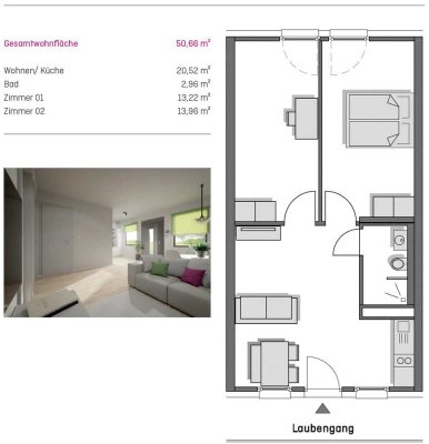 zentrumsnahe, teilmöblierte 3-Raum-Wohnung