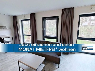 *1 Nettokaltmiete frei* URBAN BASE: Vollmöbliertes 1-Zimmer-Large-Apartment mit EBK, TERRASSE, AL...