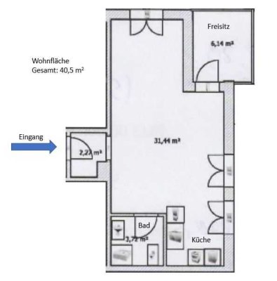 Helle 1-Zimmer-Wohnung mit Einbauküche in Heddesheim