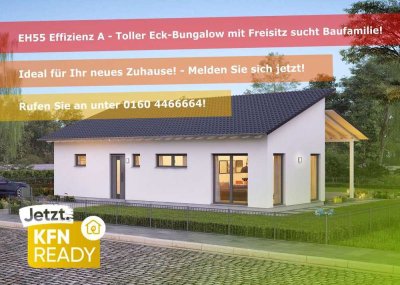 �️� Toller schlüsselfertiger Eck-Bungalow mit Freisitz � als Effizienzhaus mit Bauplatz!