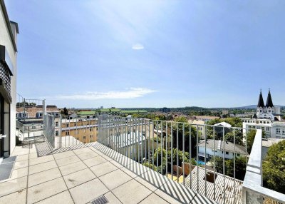 SOMMERAKTION - Fertigstellung Q3/2025 - Provisionsfrei - PENTHOUSE - 360°-Fernblick - ca. 180m² NFL - 5 Zimmer - 2 Balkone - ca. 65m² Dach-Terrasse - Klimaaktiv Gold Standard