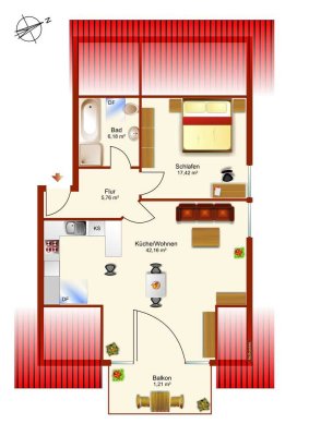 Wunderschöne 2-Zimmer Dachgeschosswohnung in Marburg/Cappel