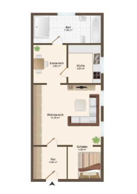 Ebenerdige, renovierte 1-Zimmer-Wohnung mit Außen-Stellplatz und eigenem Hauseingang