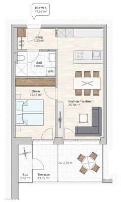 2-Zimmer-Terrassenwohnung (TOP 6) in Rankweil, Vorderlandstraße