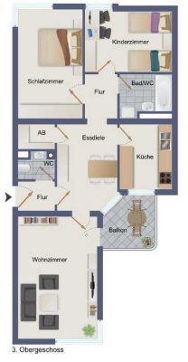 3-Zimmer-Wohnung mit Balkon, Einbauküche und Garage