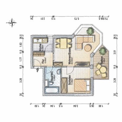 Zentrumsnahe 2 Zimmer Wohnung mit überdachtem Süd-Ost Balkon nahe der Isarauen