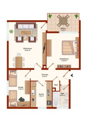 **Sonnige 3 - Zimmer Wohnung mit Südbalkon**