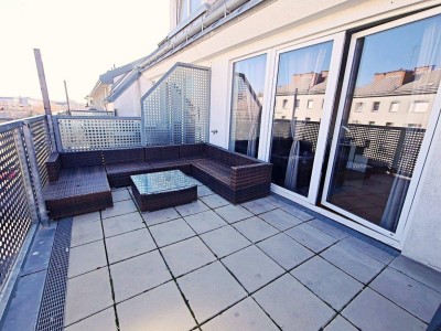 DACHGESCHOSS, FERNBLICK, 48 m2 Neubau mit 13 m2 Balkon, Wohnküche, 1 Zimmer, Duschbad, Garage möglich, U3-Nähe, vermietet