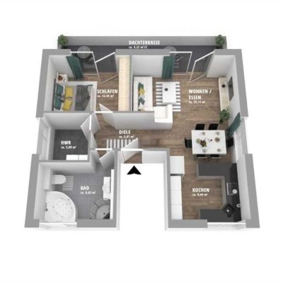 Moderne Eigentumswohnung mit sonniger Dachterrasse in Südlage und eigener Maxi-Garage