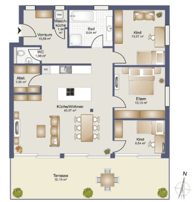 Neuwertige 4 Zimmer Wohnung mit großer Terrasse