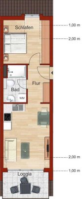 2-Zimmer-Dachgeschosswohnung mit ~ 7 qm Loggia