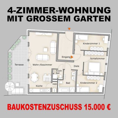 GROSSZÜGIGE 4-ZKB-WOHNUNG MIT SONNENTERRASSE UND GARTEN