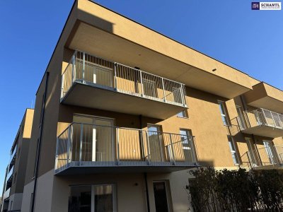 SUPER! Lassen Sie sich begeistern! Helle 2-Zimmer-Neubauwohnung mit großzügigem Balkon, exklusiver Tischlerküche und Tiefgaragenplatz.