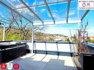Skyline-Feeling mit Whirlpool &amp; 28 m² privater Dachterrasse-Design Maisonette auf 2 Ebenen