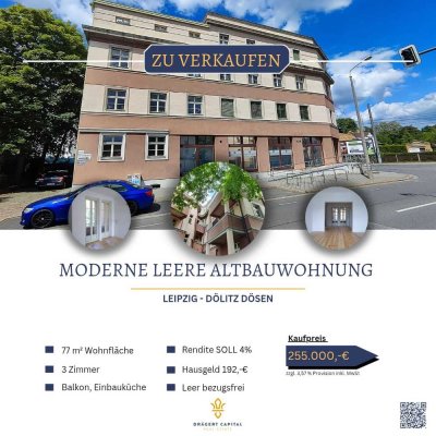 bezugsfreie Stilvoll sanierte Wohnung im Altbau mit Balkon in Leipzig-Dölitz – ideal für Kapitalanle
