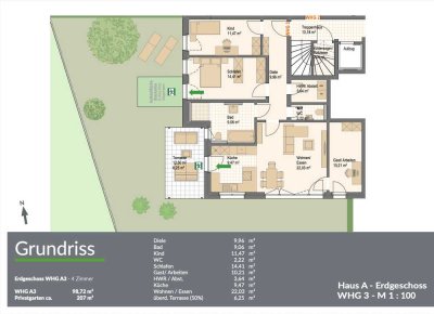 ETW mit 207 m² Privatgarten, Terrasse, Stellplatz, Süd-West Ausr.