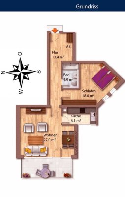 Großzügige originell geschnittene 2 Zi. Gartenwohnung im gediegenen Solln