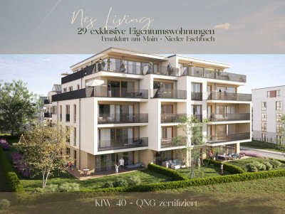 NEUBAU - 2 Zimmer - Gartenwohnung mit Stil und Kfw40-Effizienz - NIEDER ESCHBACH  - Feldrandlage