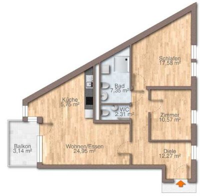 Geschmackvolle helle 3-Zimmer-Wohnung mit Balkon + Einbauküche in Geretsried-Gartenberg nähe Zentrum