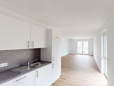 2-Zimmer-Neubauwohnung mit besonderem Schnitt! EBK und Balkon/Terrasse inklusive