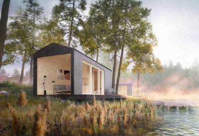 Minimalhaus mit Seezugang inmitten der Natur