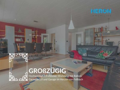 GROßZÜGIG - Hochwertige 3,5-Zi.-Whg. mit Balkon, Gartenanteil und Garage im Herzen Fellbachs