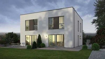 Das Zweifamilienhaus mit Flachdach für 377.000,-EUR für eine Haushälfte mit halben Grundstück !