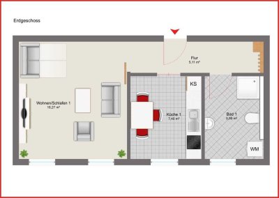 Möblierte 1-Raum-Wohnung im Zentrum