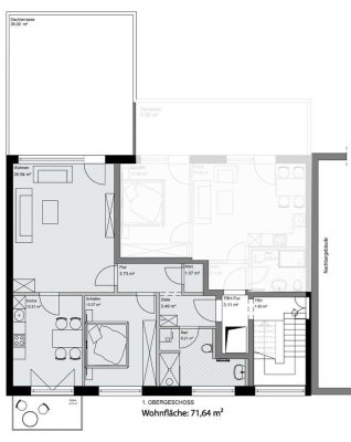 2 Zimmer Whg. 70 m2 mit Balkon (5m2) und Dachterrasse (35m2)