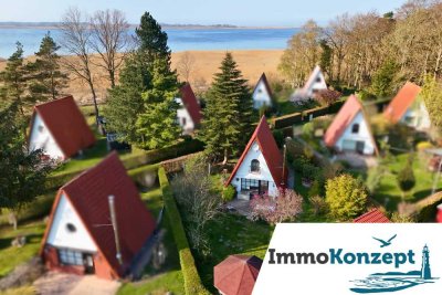 Idylle am Meer! Finnhütte, ca. 45m² Wfl, 430m² Grdst, Kamin, ca.19m² Terr., Fußbodenheizung