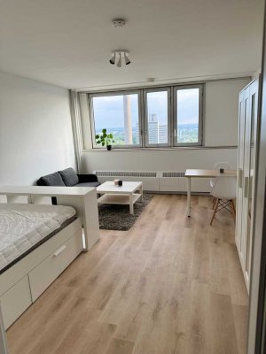 Frisch sanierte möblierte 1-Zimmer-Wohnung mit Einbauküche + super Ausblick