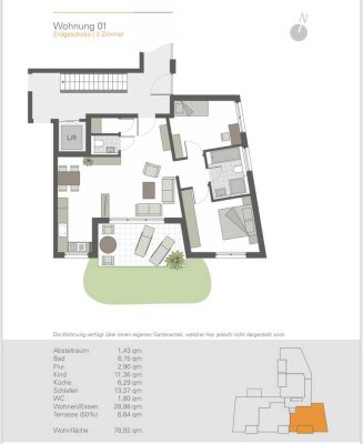 Neuwertige 3-Zimmer-Wohnung mit Balkon/Garten und Einbauküche in Ostfildern