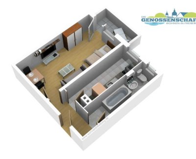 Erstbezug nach Sanierung mit EBK und Balkon: freundliche 1-Zimmer-Wohnung in Freiberg