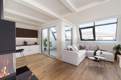 Erstbezug bei Hauptbahnhof! Gemütliches Wohnen mit Kaminfeuer und Wintergarten! 77,5 m2 Dachgeschoss