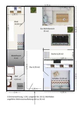 Hübsche und helle 3 Zimmerwohnung im 1.OG zu vermieten