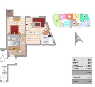 Attraktive 2-Zimmer Wohnung mit Balkon. W26
