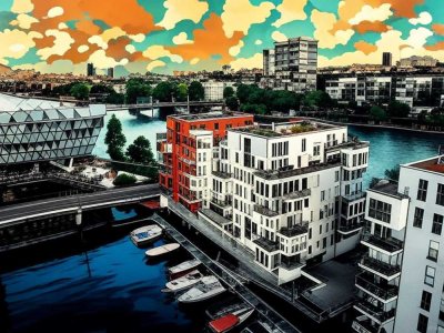 „Exklusive Wasserlage: Ansprechende 2-Zimmer-Oase mit Main-, Yachthafen- und Skyline-Panorama“