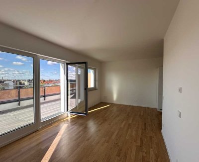 ERSTBEZUG - Moderne 2-Zimmer Wohnung mit Einbauküche und großer Terrasse über den Dächern von LE
