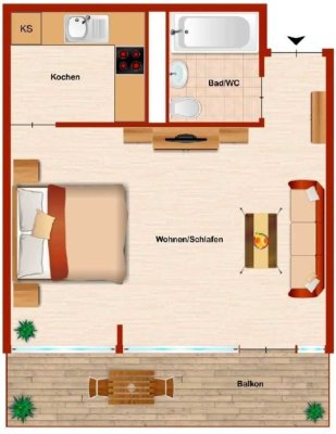 Schöne Vollmöbliert 1,5 Zimmer Wohnung mit Balkon in Sindelfingen