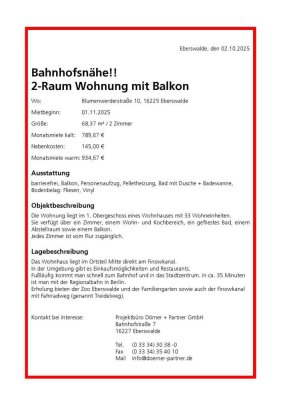 Moderne 2-Zimmer Wohnung mit Balkon in Eberswalde