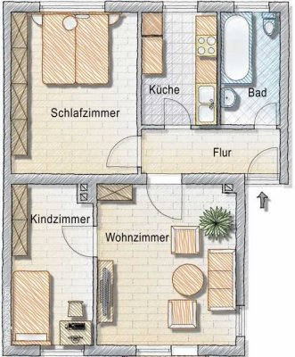 3-Raum Erdgeschosswohnung am Teich