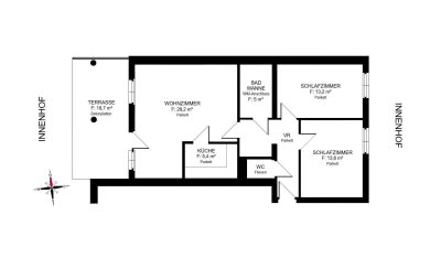2er-WG: Ruhiger 3 ZIMMER-NEUBAU + Terrasse 19m² + extra Küche neu möbliert + Bad/Wanne + extra WC!