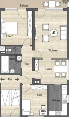 Vollständig renovierte 4-Raum-Hochparterre-Wohnung mit Balkon und Einbauküche in Eppelheim